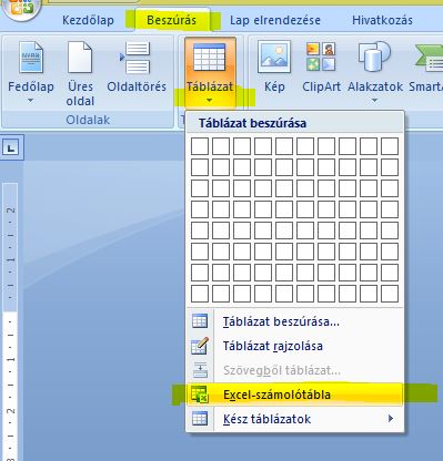 Wordbe Excel táblázat beszúrása